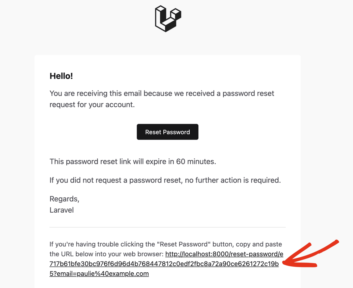 Testing API-based password reset flow in Laravel