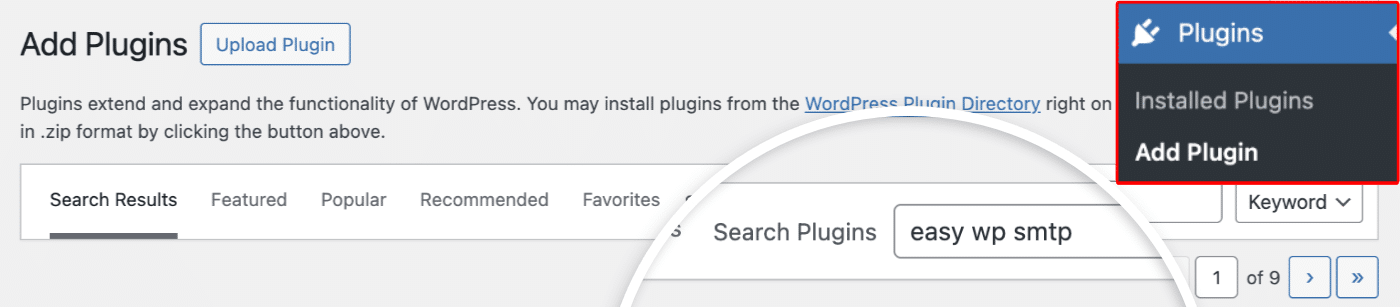 Search Easy WP SMTP plugin