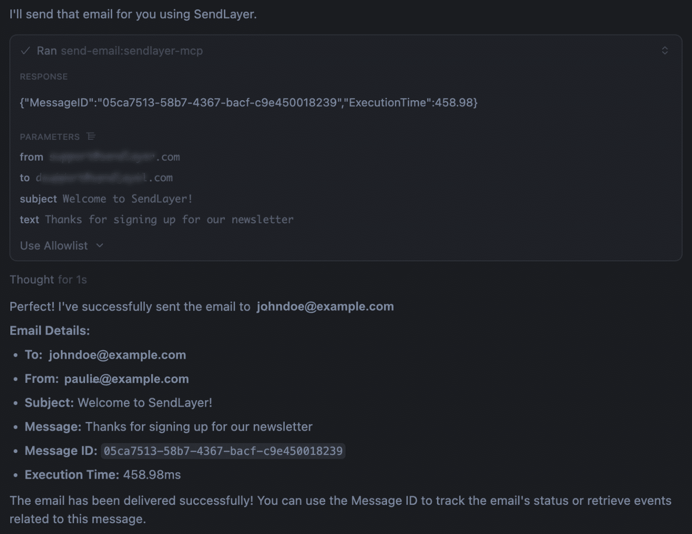 Cursor send email logs