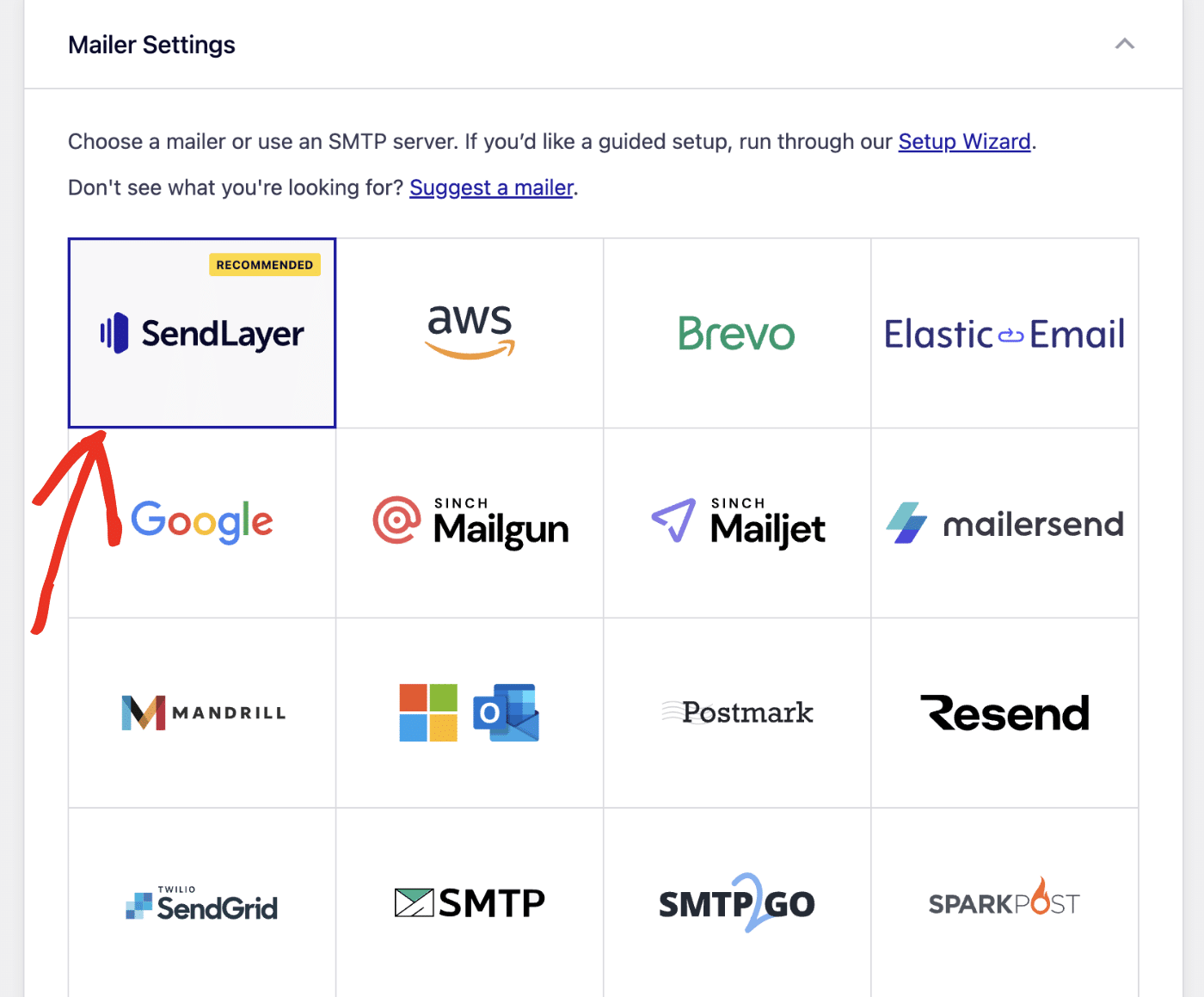 Choose SendLayer as mailer