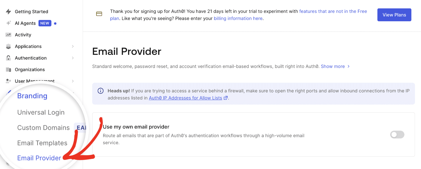 Email provider settings
