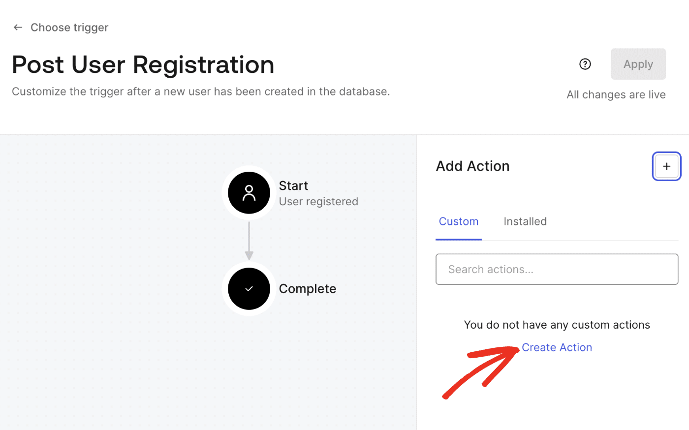 Click the Create Action button