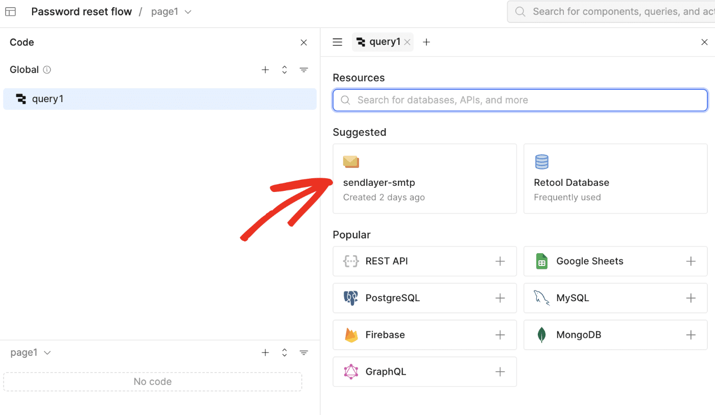 Select SMTP resource to send email in Retool