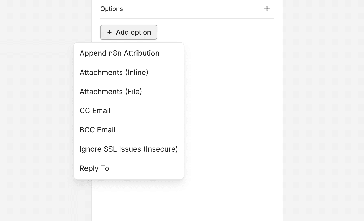 Additional options for send email node