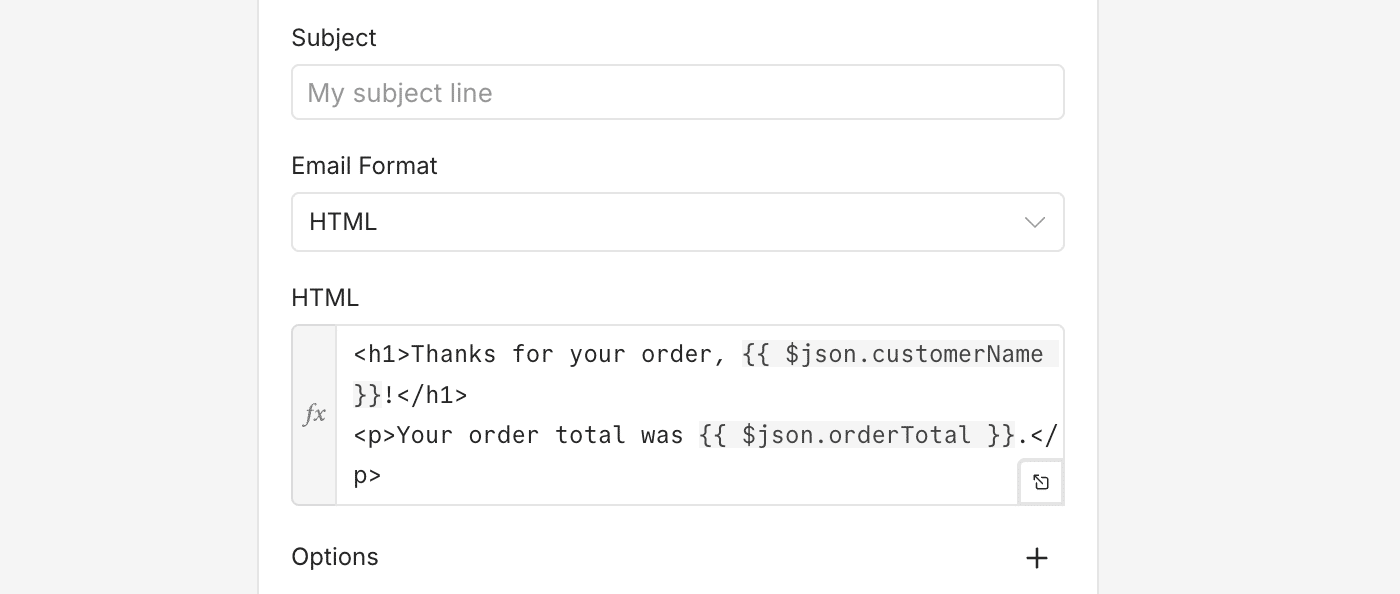 Enter HTML email content