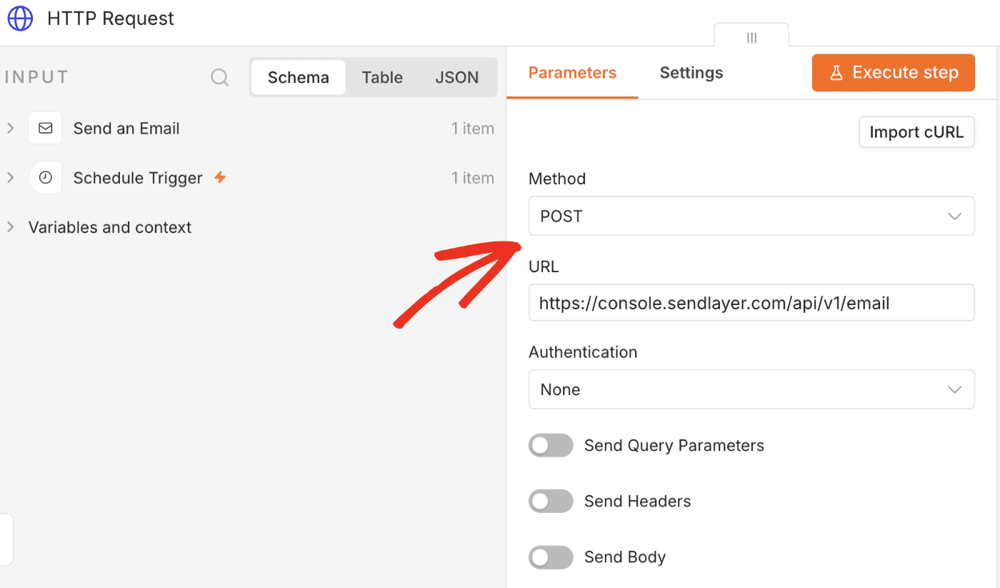 Enter request method and URL
