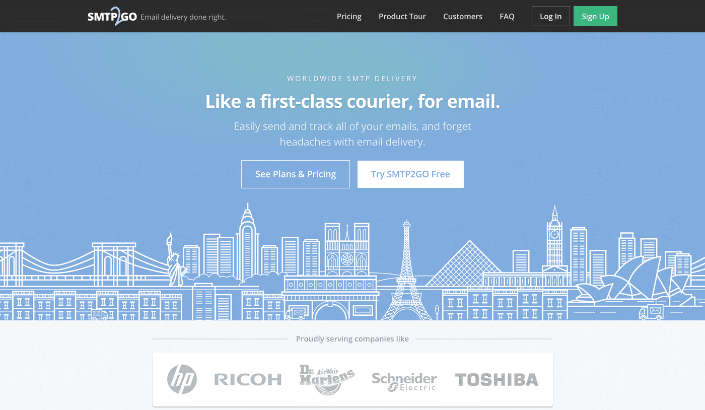 The SMTP2GO homepage