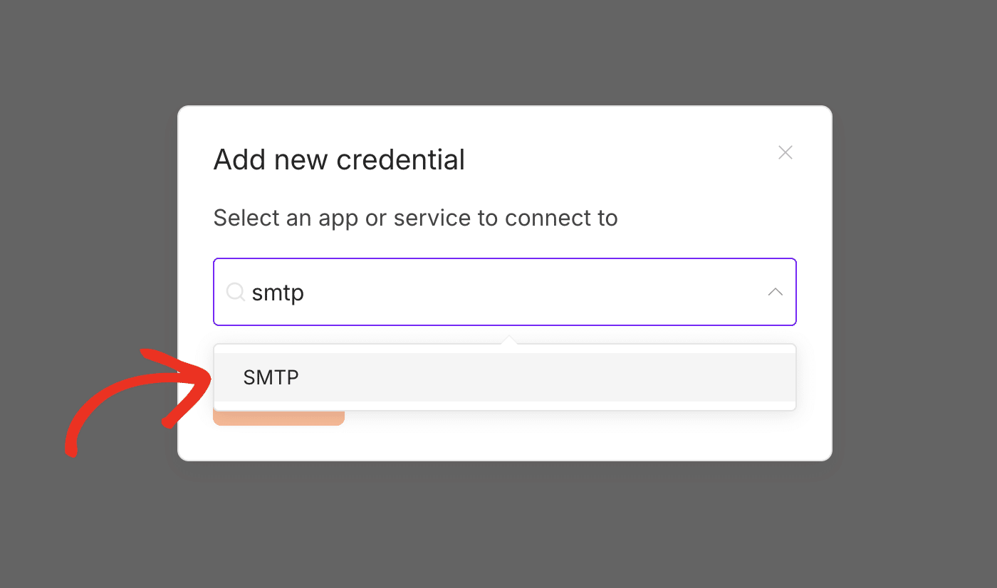 Add new SMTP credential in n8n popup