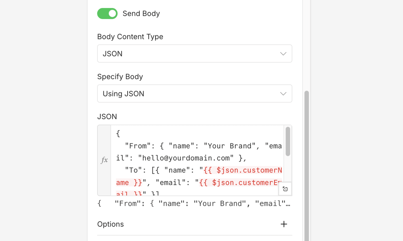 Add JSON request body in n8n HTTP request node