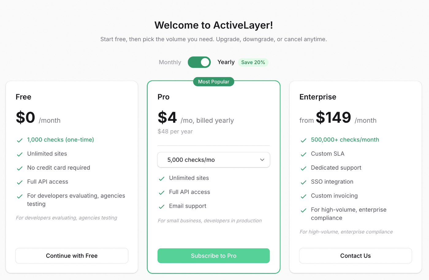 Choose ActiveLayer plan