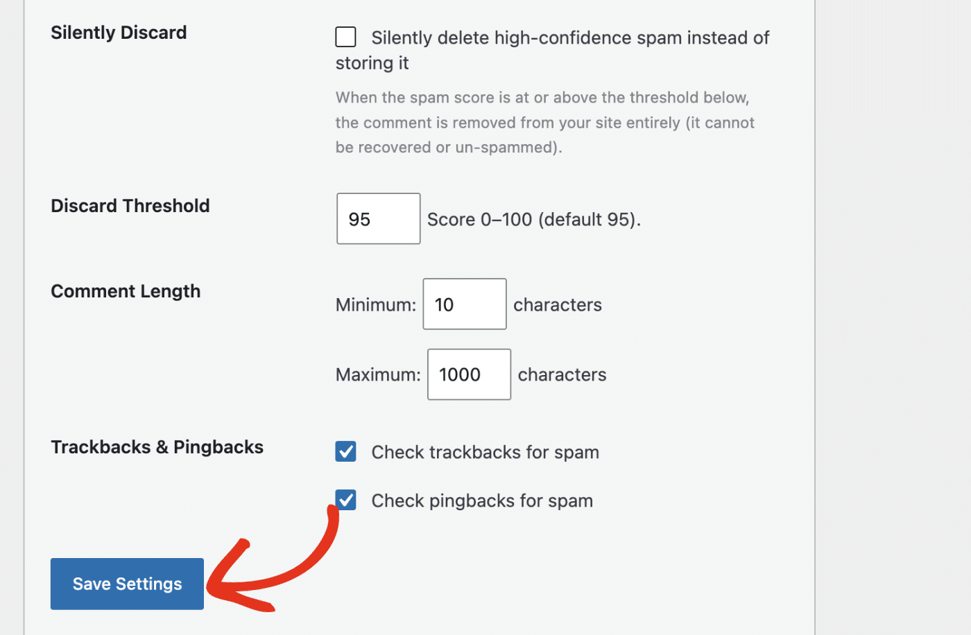 Save settings for WP Comments