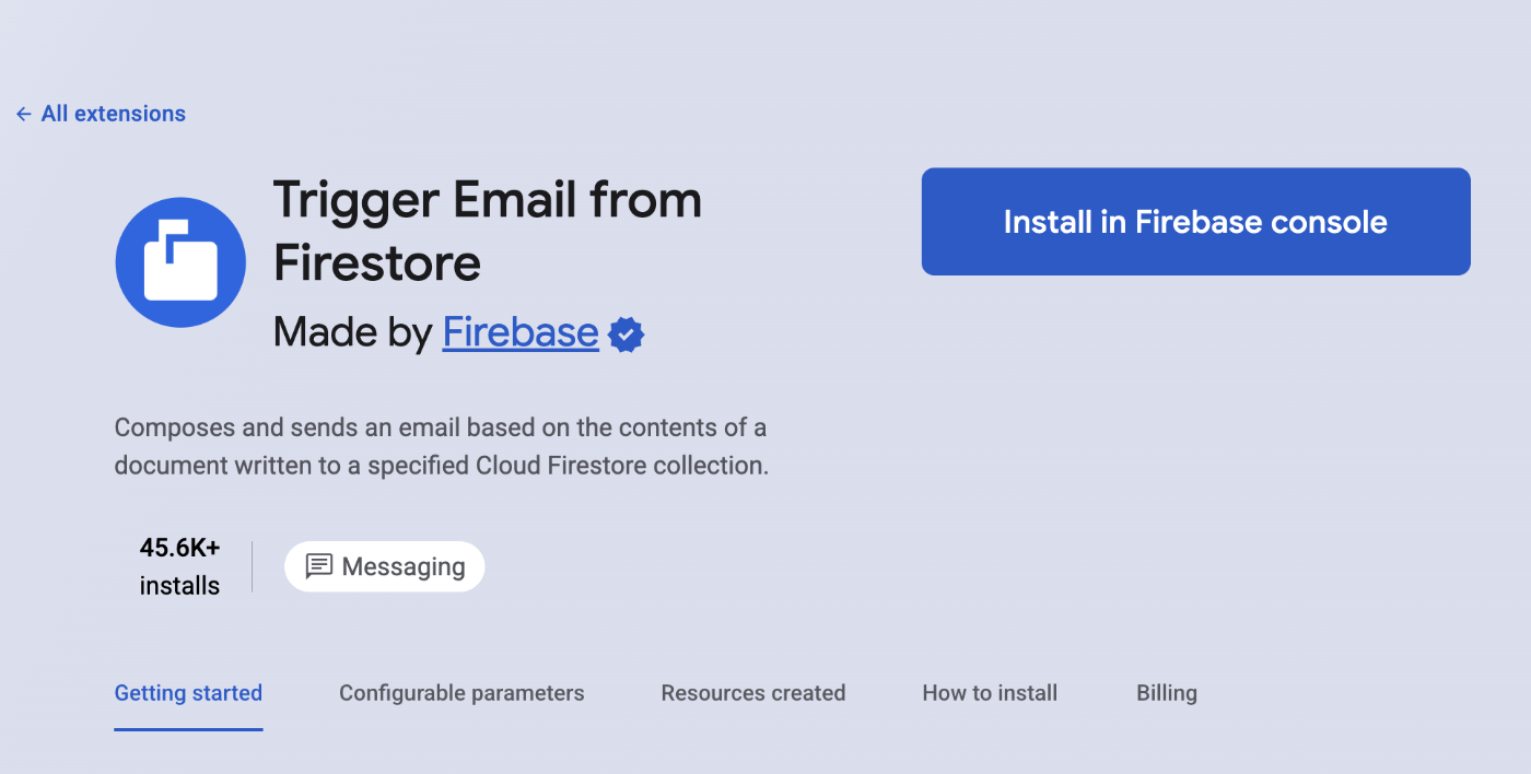 Install the trigger email from firestore extension