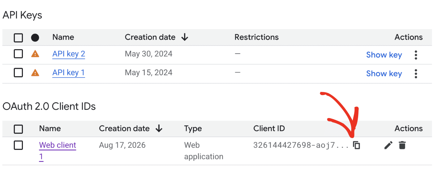 Copy Client ID Copy client ID