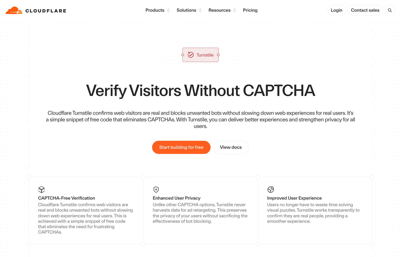 Cloudflare Turnstile homepage