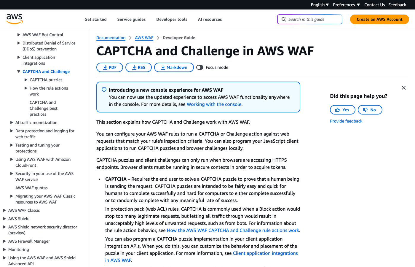 AWS WAF CAPTCHA documentation