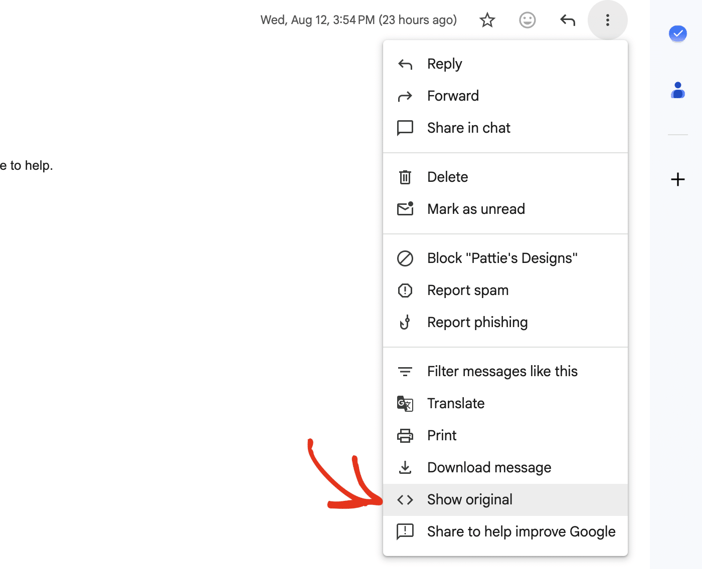 The Gmail Show original view of a message, with the Authentication-Results header visible