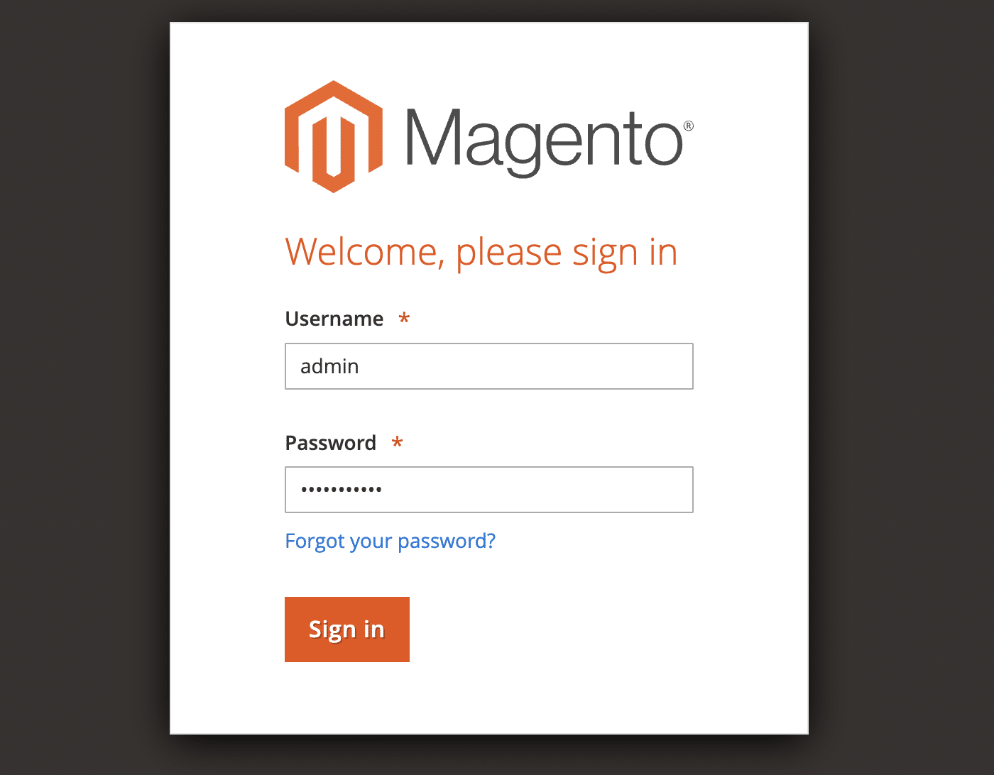 Magento 2 login form