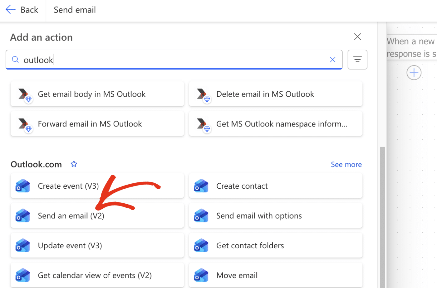 Send an Email (V2) action card in the Power Automate flow designer