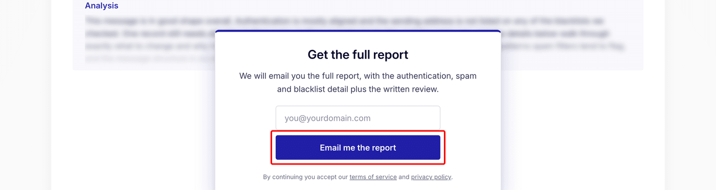 Email Detective Get the full report form with the Email me the report button highlighted