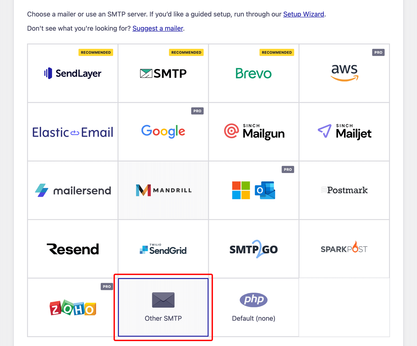 Selecting the Other SMTP mailer in Easy WP SMTP